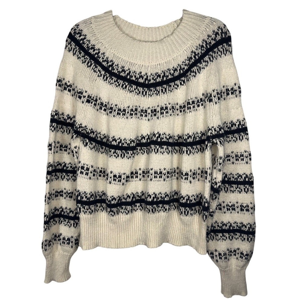 Melrose‎ & Market Striped Mock Neck Sweater XL Cream Black Chunky Cozy Knit